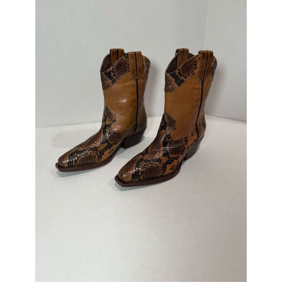 New Vic Matie Brown Snake Skin Short Cowgirl Boots Size 36 EU (US 6) - Picture 9 of 10